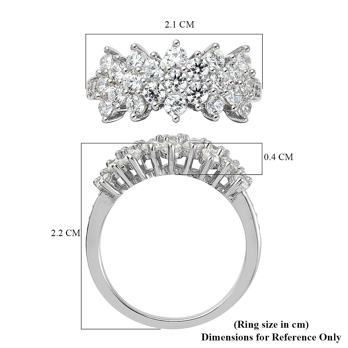 Lustro Stella Platinum Overlay Sterling Silver Cluster Ring Made with Finest CZ 2.47 Ct.