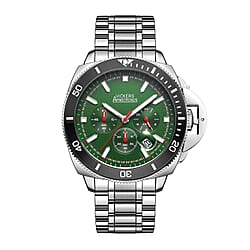 VICKERS ARMSTRONGS Limited Edition Hand Assembled Geosphere Chronograph Movement Green Dial Water Resistant Watch with Silver Colour Chain Strap