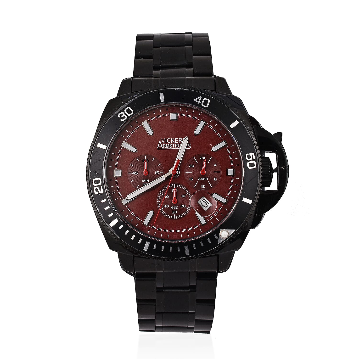 VICKERS ARMSTRONGS Limited Edition Hand Assembled Geosphere Chronograph Movement Red Dial Water Resistant Watch with Black Colour Chain Strap