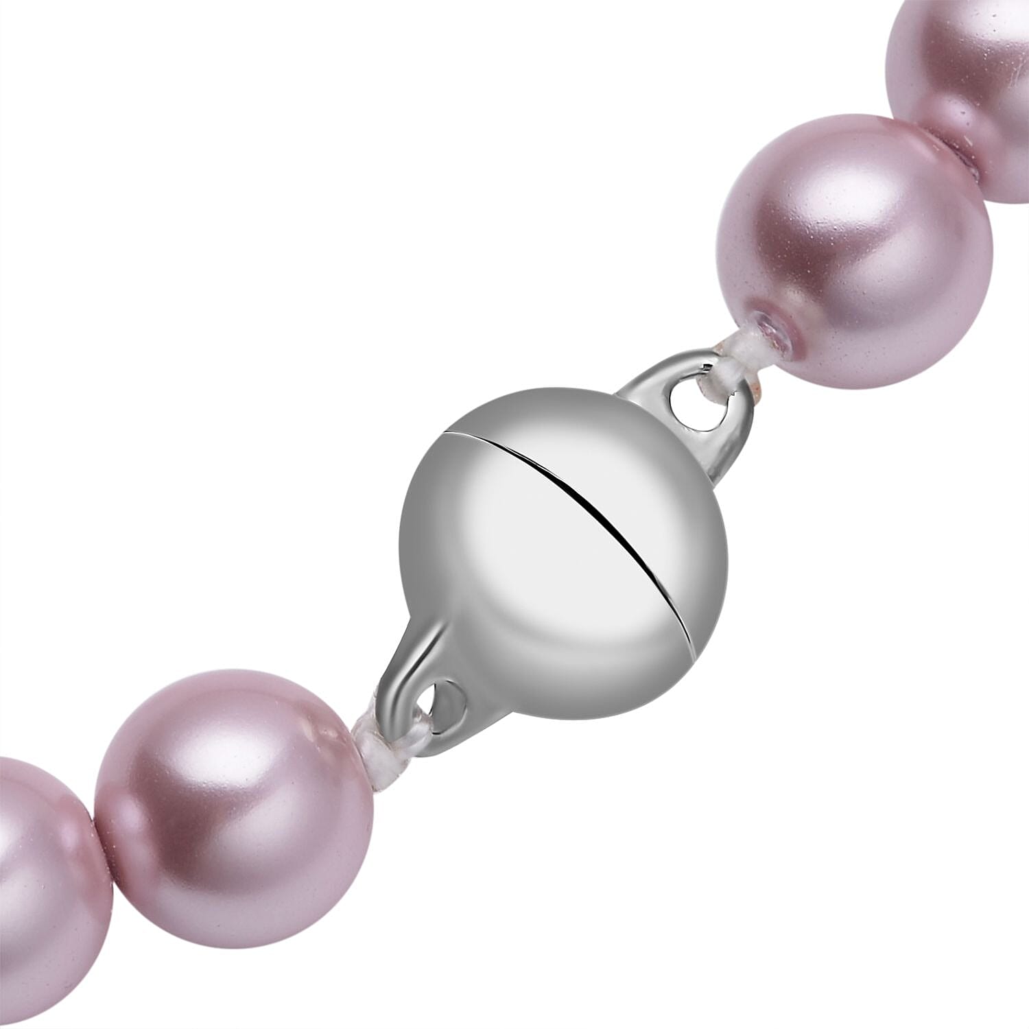 Lavender Colour Shell Pearl and White Austrian Crystal Necklace (Size 20.5) in Silver Tone