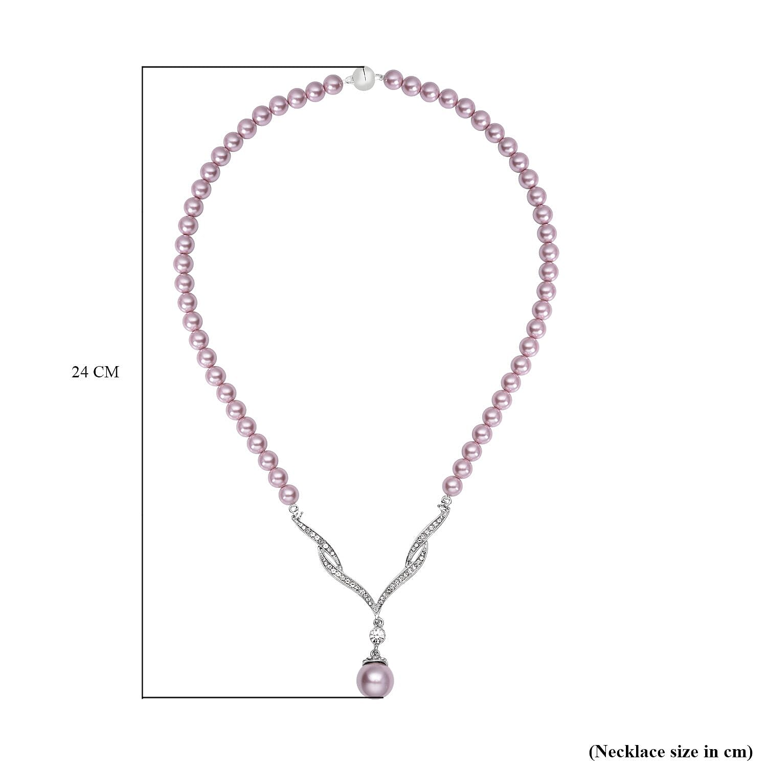 Lavender Colour Shell Pearl and White Austrian Crystal Necklace (Size 20.5) in Silver Tone