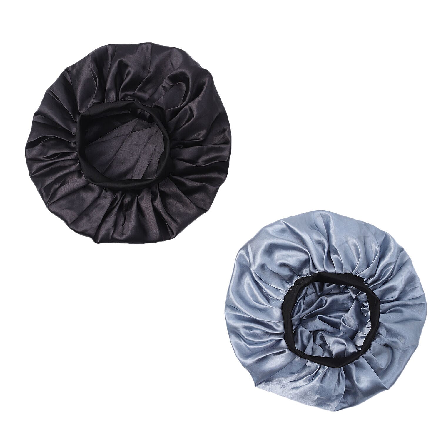 Set of 2 Double Layered Sleeping Caps Hair Bonnets (Size 21Dia Cm) - Black & Silver