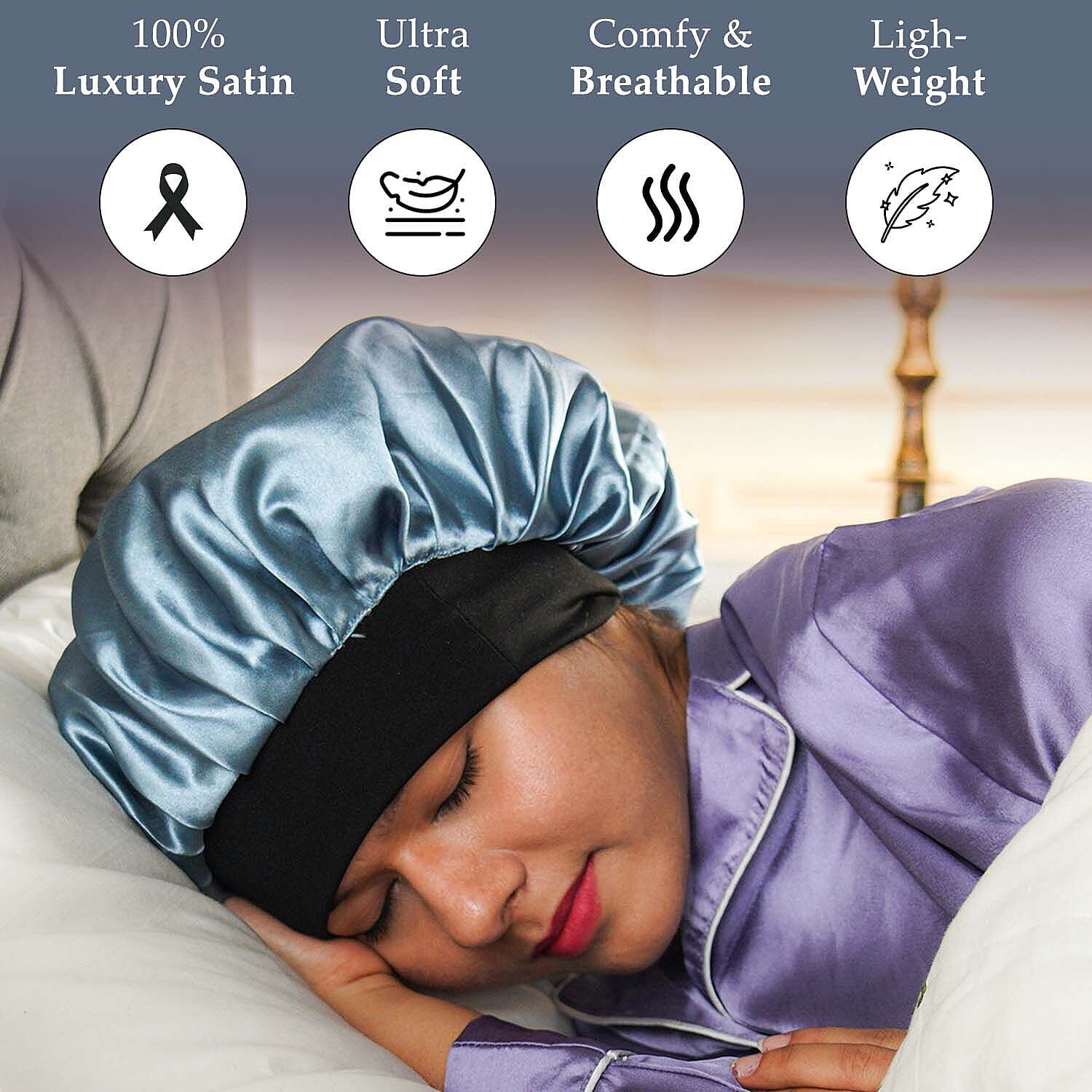 Set of 2 Double Layered Sleeping Caps Hair Bonnets (Size 21Dia Cm) - Black & Silver