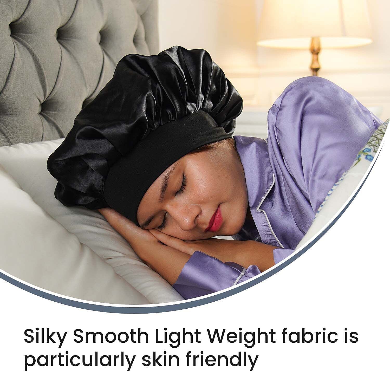 Set of 2 Double Layered Sleeping Caps Hair Bonnets (Size 21Dia Cm) - Black & Silver