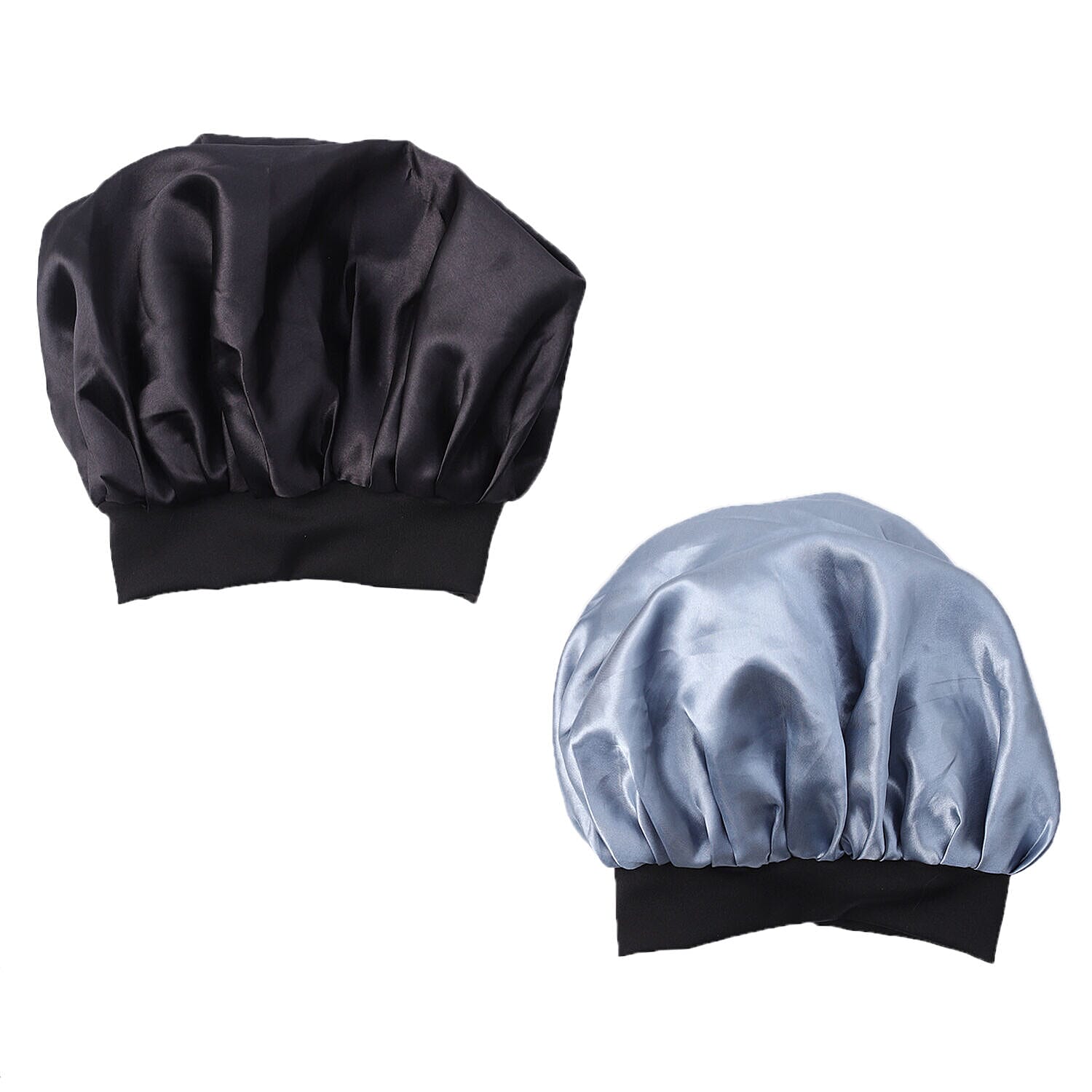 Set of 2 Double Layered Sleeping Caps Hair Bonnets (Size 21Dia Cm) - Black & Silver