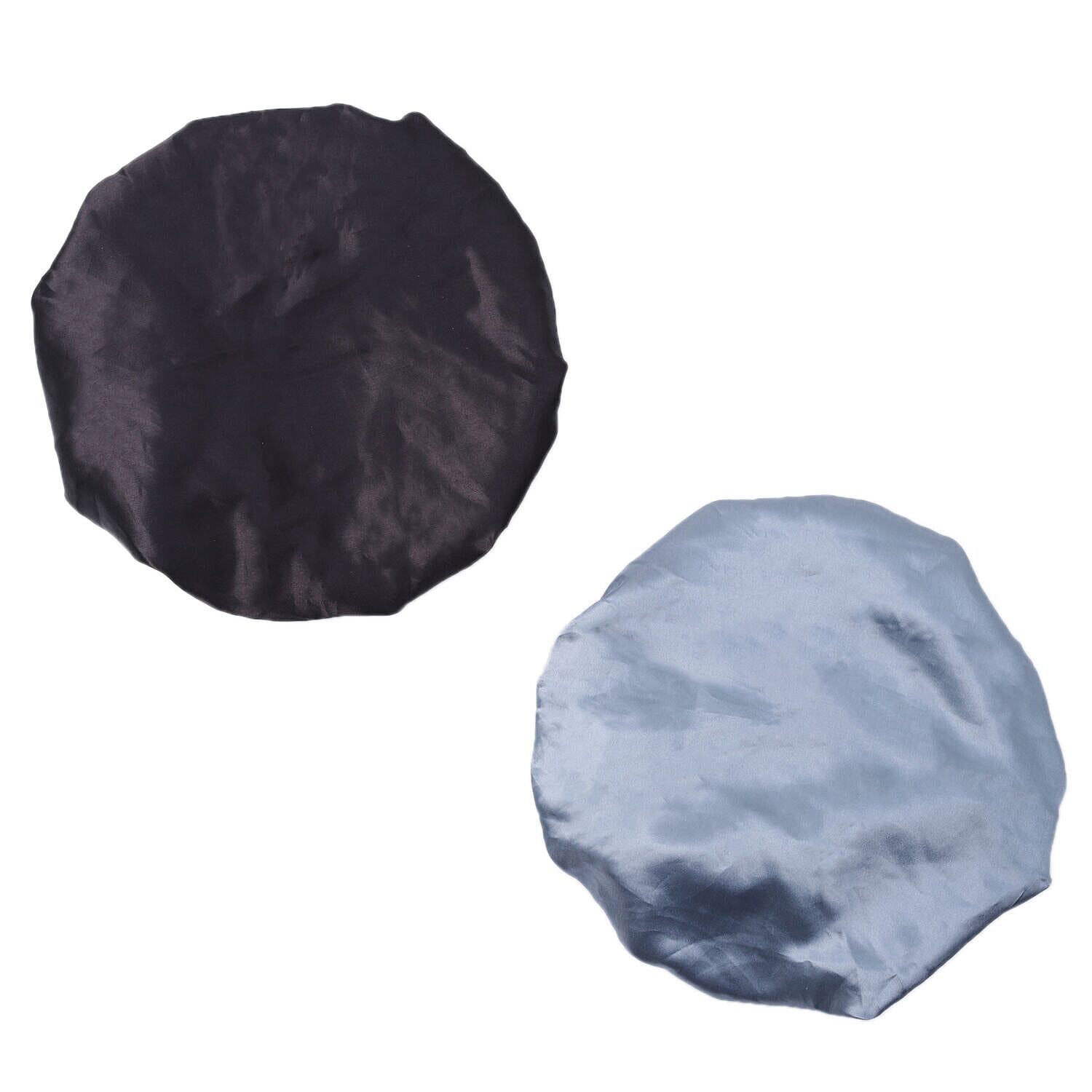 Set of 2 Double Layered Sleeping Caps Hair Bonnets (Size 21Dia Cm) - Black & Silver