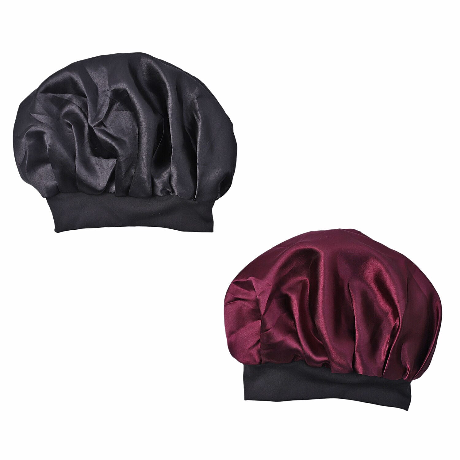 Set of 2 Double Layered Beauty Hair Bonnets (Size 21 Dia Cm) - Black & Silver