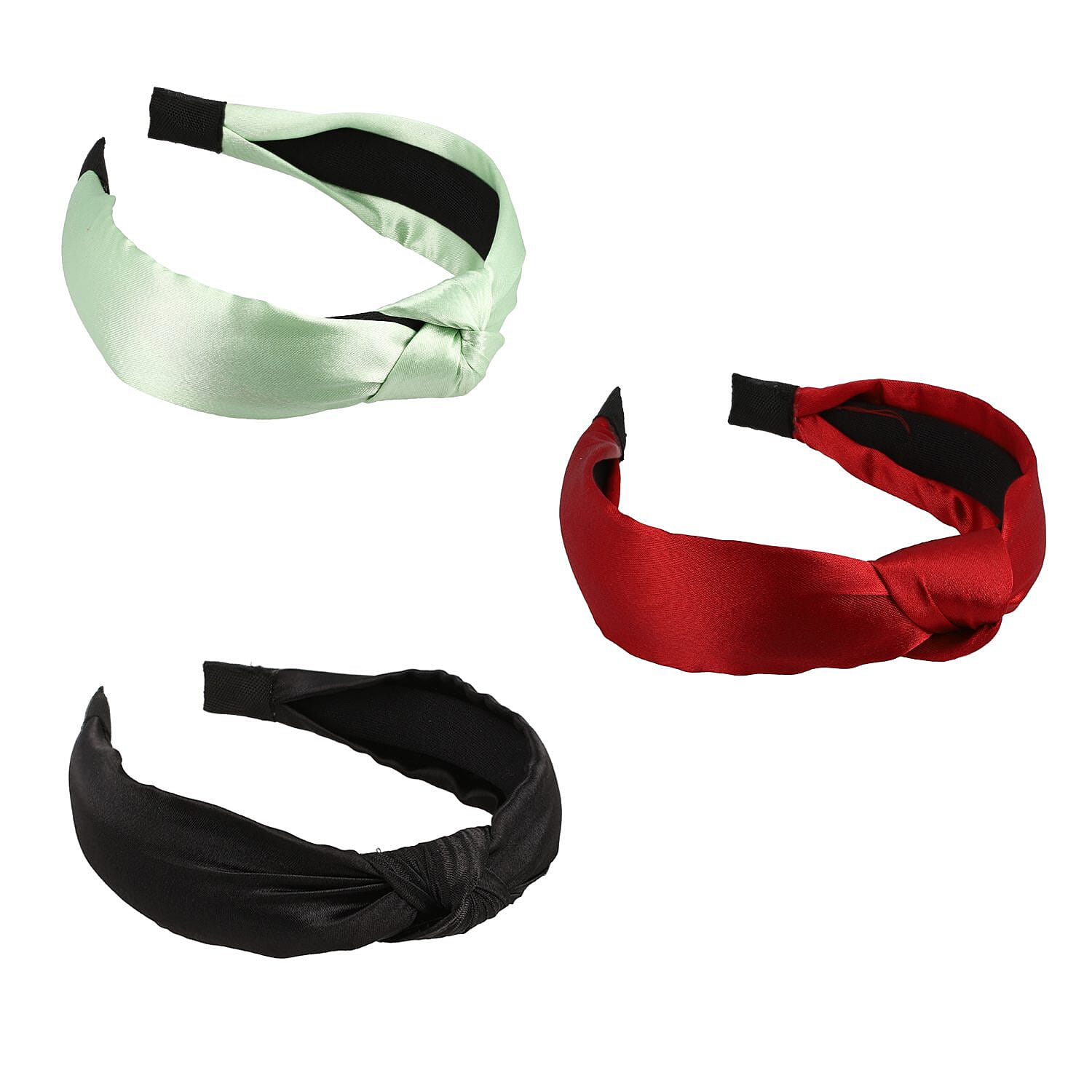 Set of 3 - Knot Headbands (Size 11x4 Cm) - Mint Green, Wine & Black