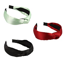 Set of 3 - Knot Headbands (Size 11x4 Cm) - Mint Green, Wine & Black