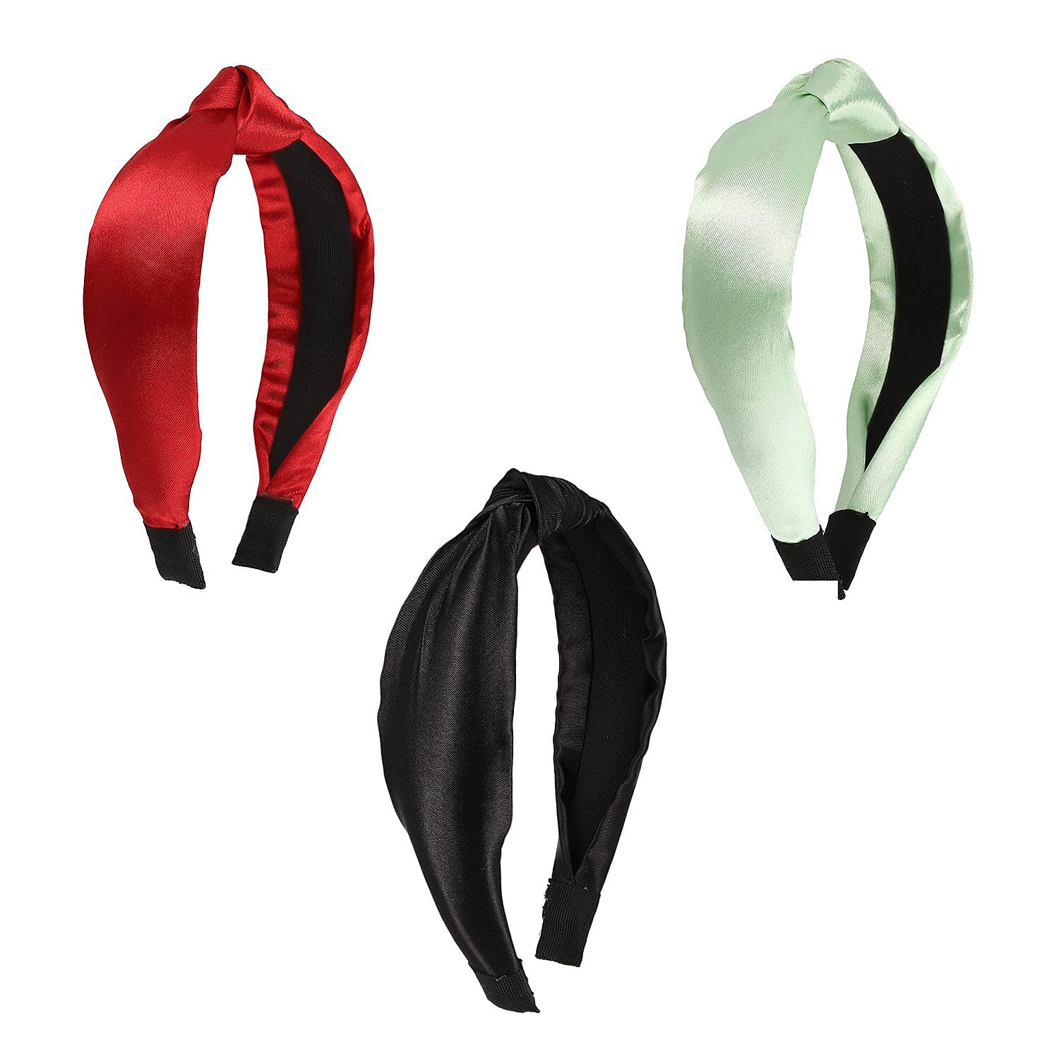 Set of 3 - Knot Headbands (Size 11x4 Cm) - Mint Green, Wine & Black