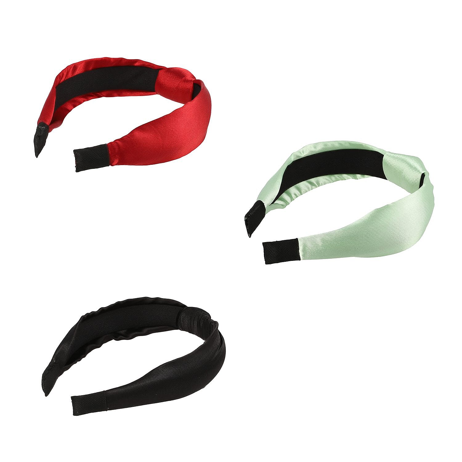 Set of 3 - Knot Headbands (Size 11x4 Cm) - Mint Green, Wine & Black