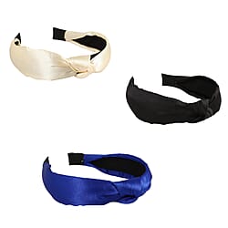 Set of 3 - Knot Headbands (Size 11x4 Cm) - Ivory, Black & Royal Blue