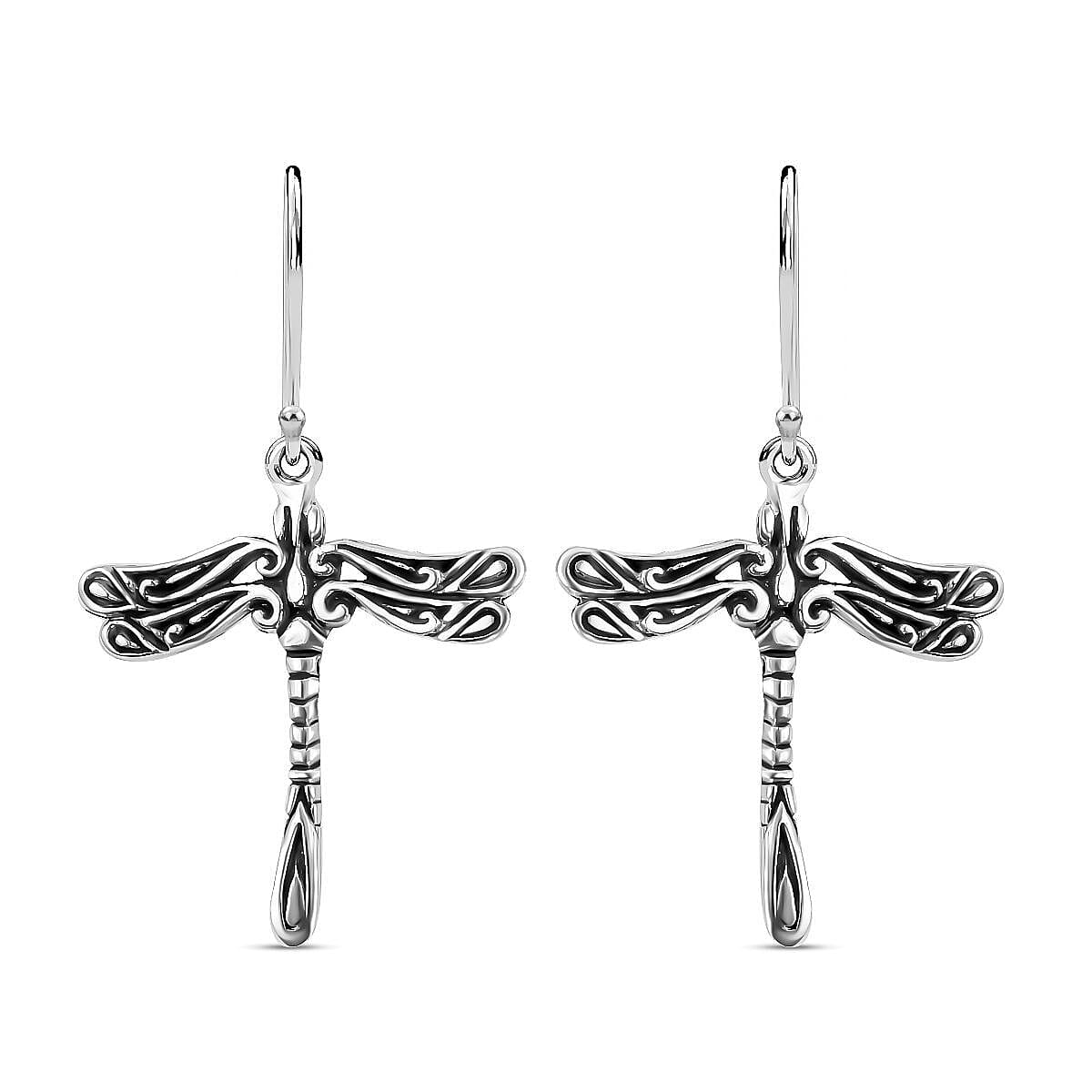 Royal Bali Collection - Sterling Silver Dragonfly Earrings (with Hook)
