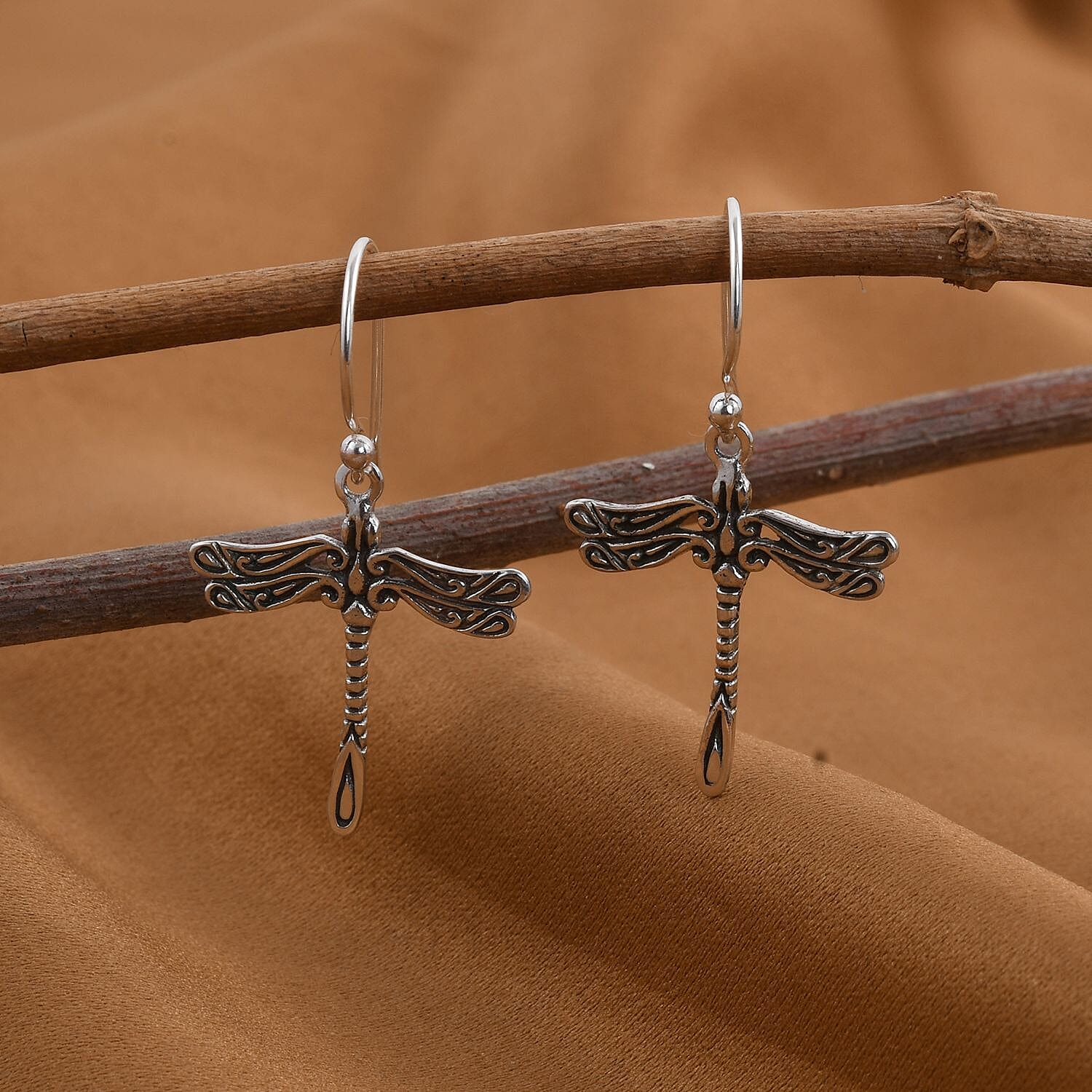 Royal Bali Collection - Sterling Silver Dragonfly Earrings (with Hook)