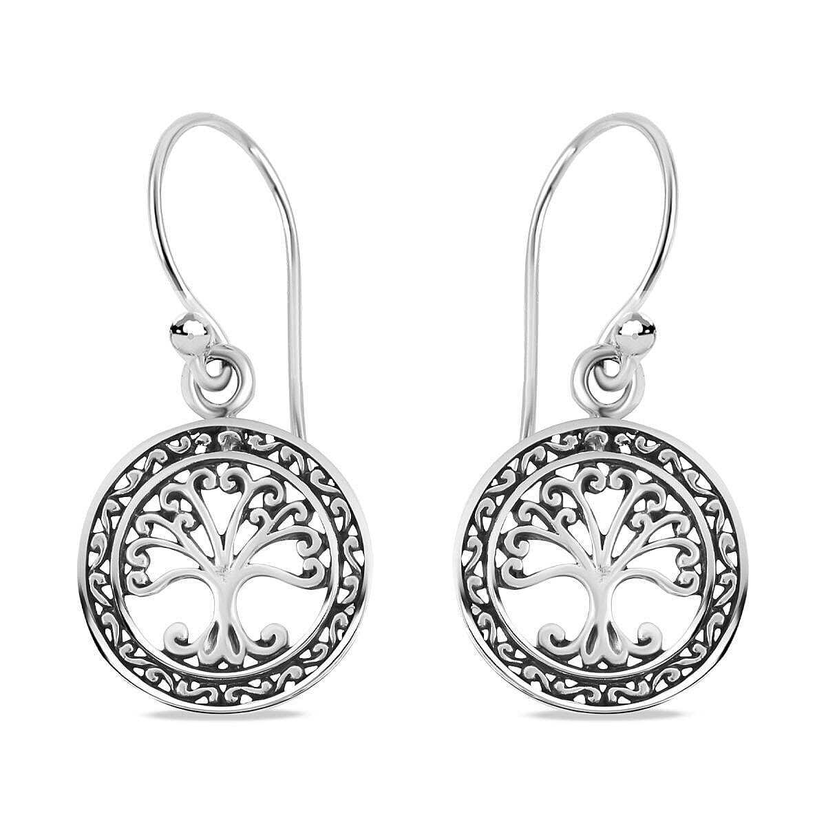 Royal Bali Collection - Sterling Silver Tree of Life Earrings (with Hook)