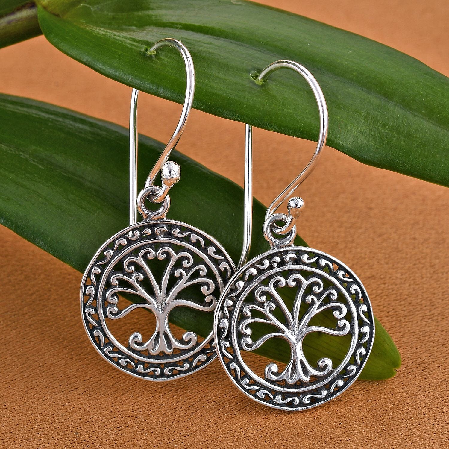 Royal Bali Collection - Sterling Silver Tree of Life Earrings (with Hook)