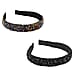 Set of 2 - Crystal Studded Full Covered Headbands (Size 11x4 Cm) -Charcoal & Black