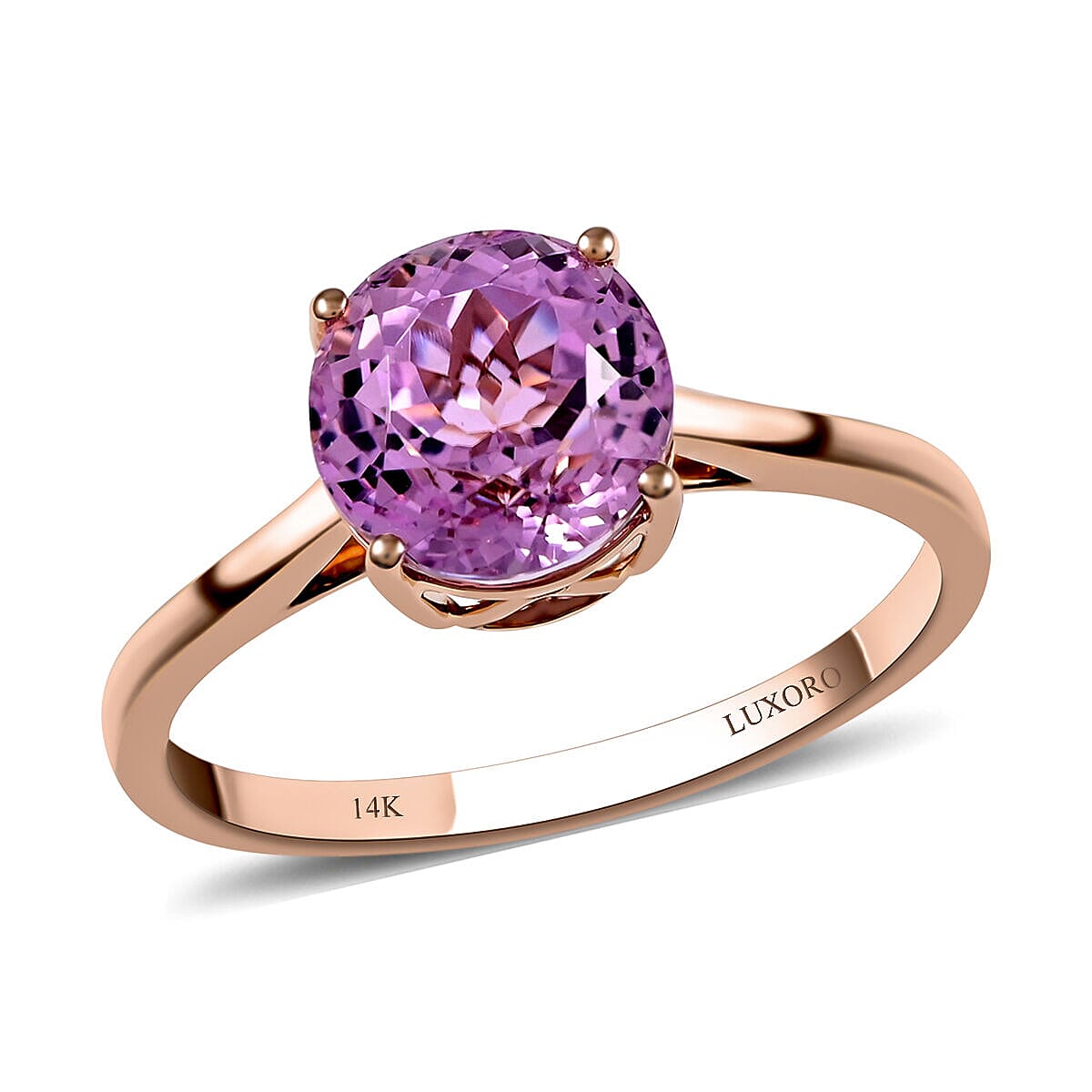 Certified and Appraised 14K Rose Gold AAA Martha Rocha Kunzite Solitaire Ring Gold 3.14 grams, 2.60 Ct