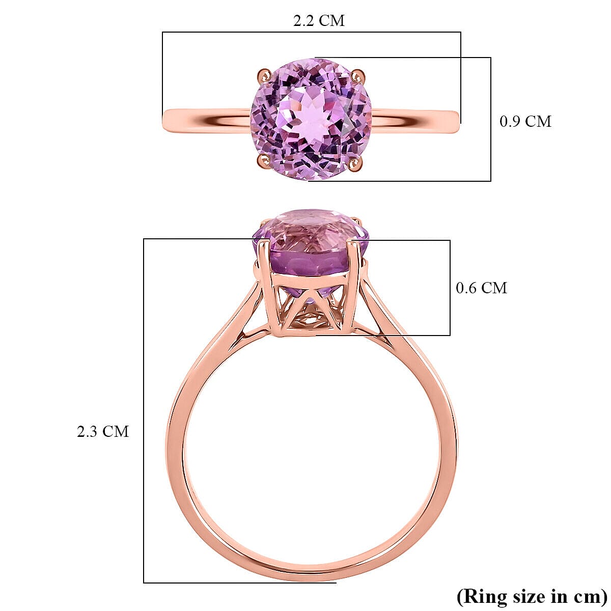 Certified and Appraised 14K Rose Gold AAA Martha Rocha Kunzite Solitaire Ring Gold 3.14 grams, 2.60 Ct