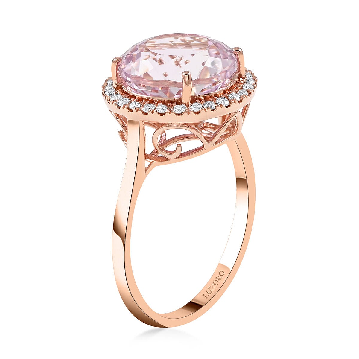Certified and Appraised 14K Rose Gold AAA Martha Rocha Kunzite and Diamond I1 Solitaire Ring Gold 3.27 grams, 6.80 Ct