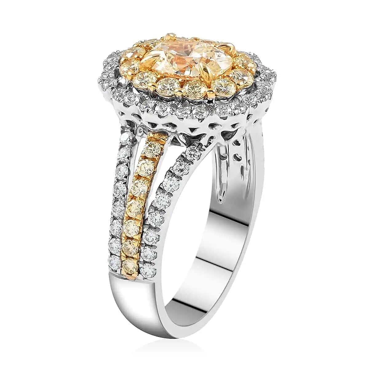 MODANI 18K Yellow & White Gold  Natural Yellow Diamond & White Diamond Ring 2.13 Ct, Gold Wt. 6.6 Gms(Resizable 2 up-down).