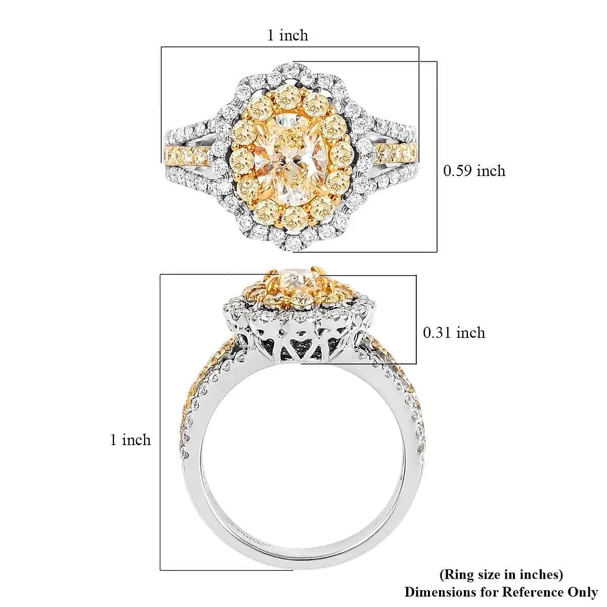 MODANI 18K Yellow & White Gold  Natural Yellow Diamond & White Diamond Ring 2.13 Ct, Gold Wt. 6.6 Gms(Resizable 2 up-down).