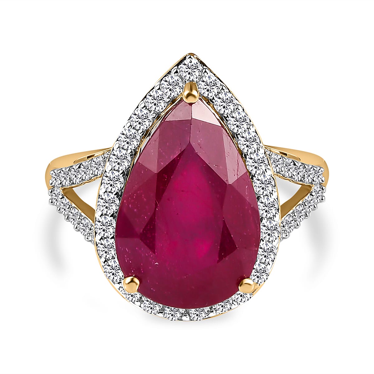 9K Yellow Gold African Ruby (FF) and Moissanite Ring 8.30 Ct.