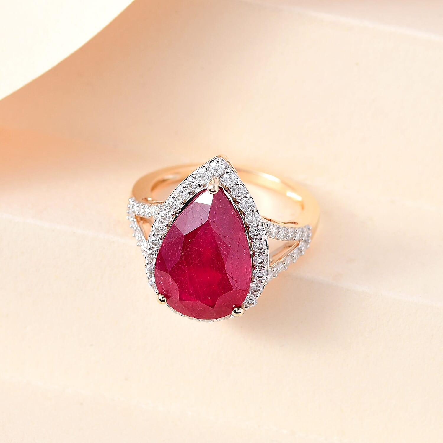 9K Yellow Gold African Ruby (FF) and Moissanite Ring 8.30 Ct.