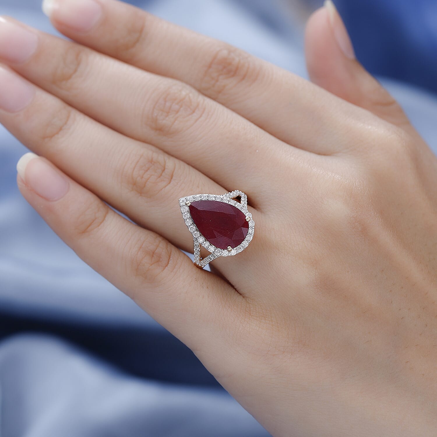 9K Yellow Gold African Ruby (FF) and Moissanite Ring 8.30 Ct.