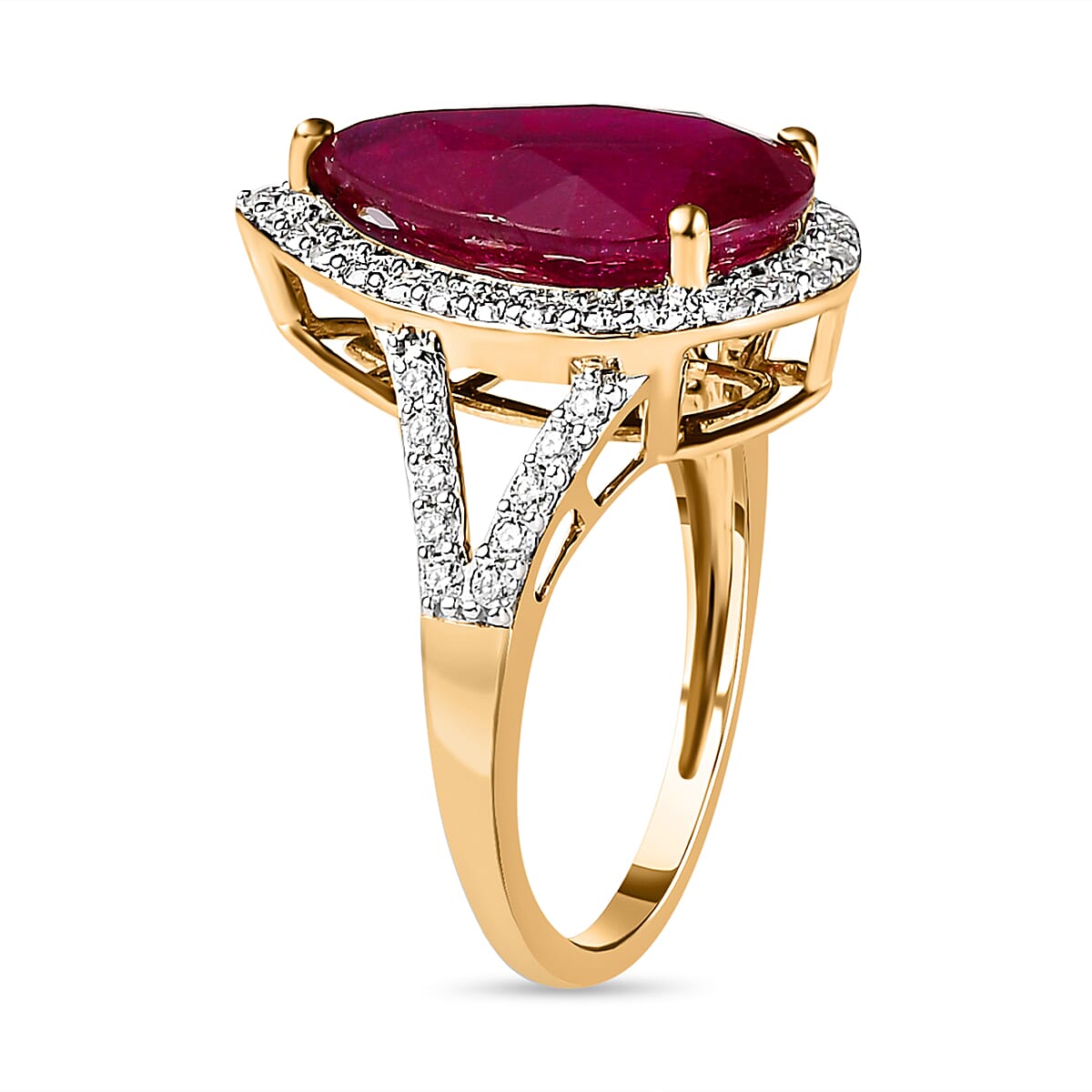 9K Yellow Gold African Ruby (FF) and Moissanite Ring 8.30 Ct.