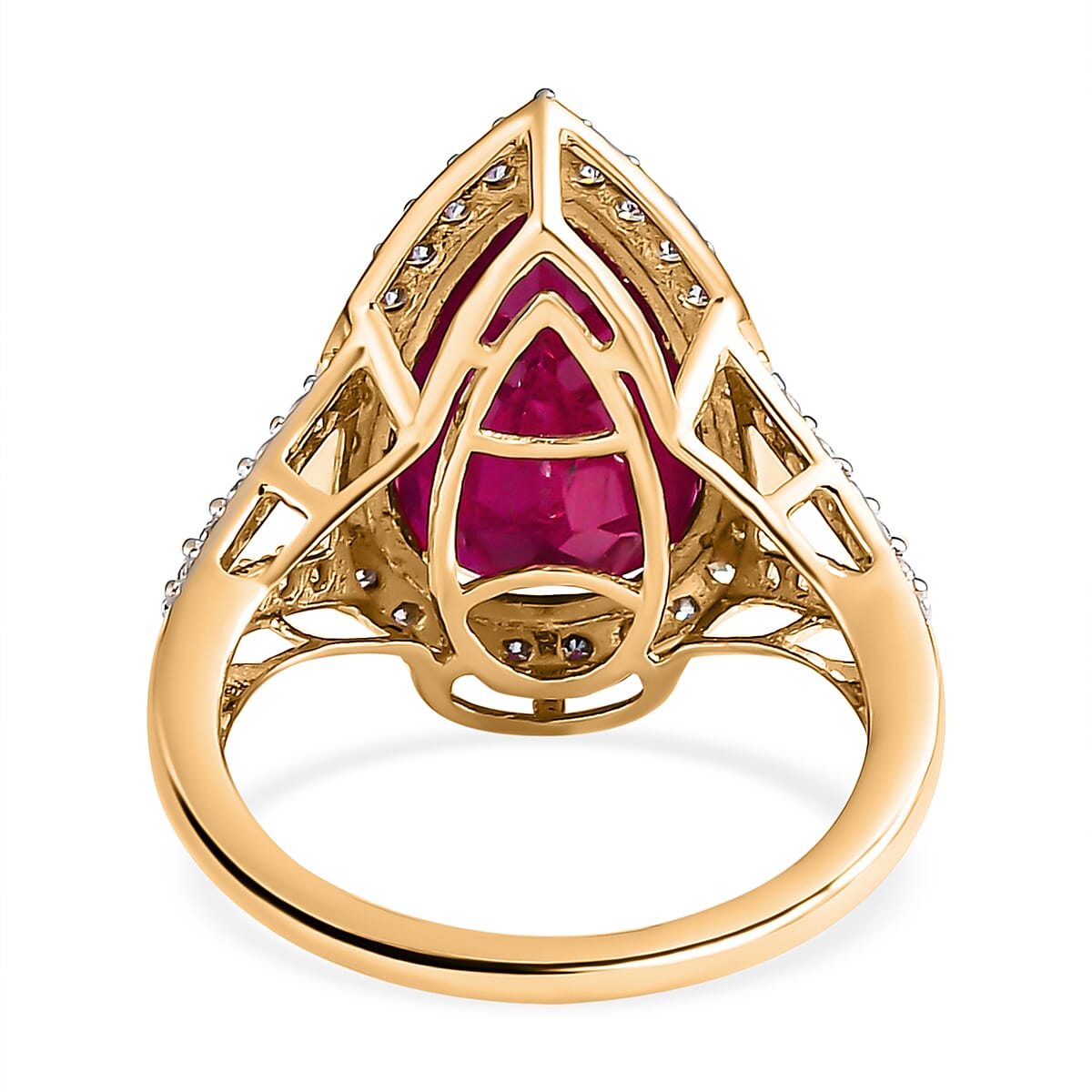9K Yellow Gold African Ruby (FF) and Moissanite Ring 8.30 Ct.