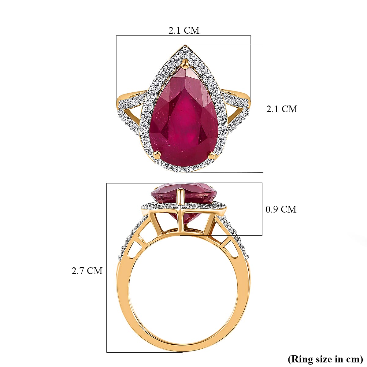 9K Yellow Gold African Ruby (FF) and Moissanite Ring 8.30 Ct.