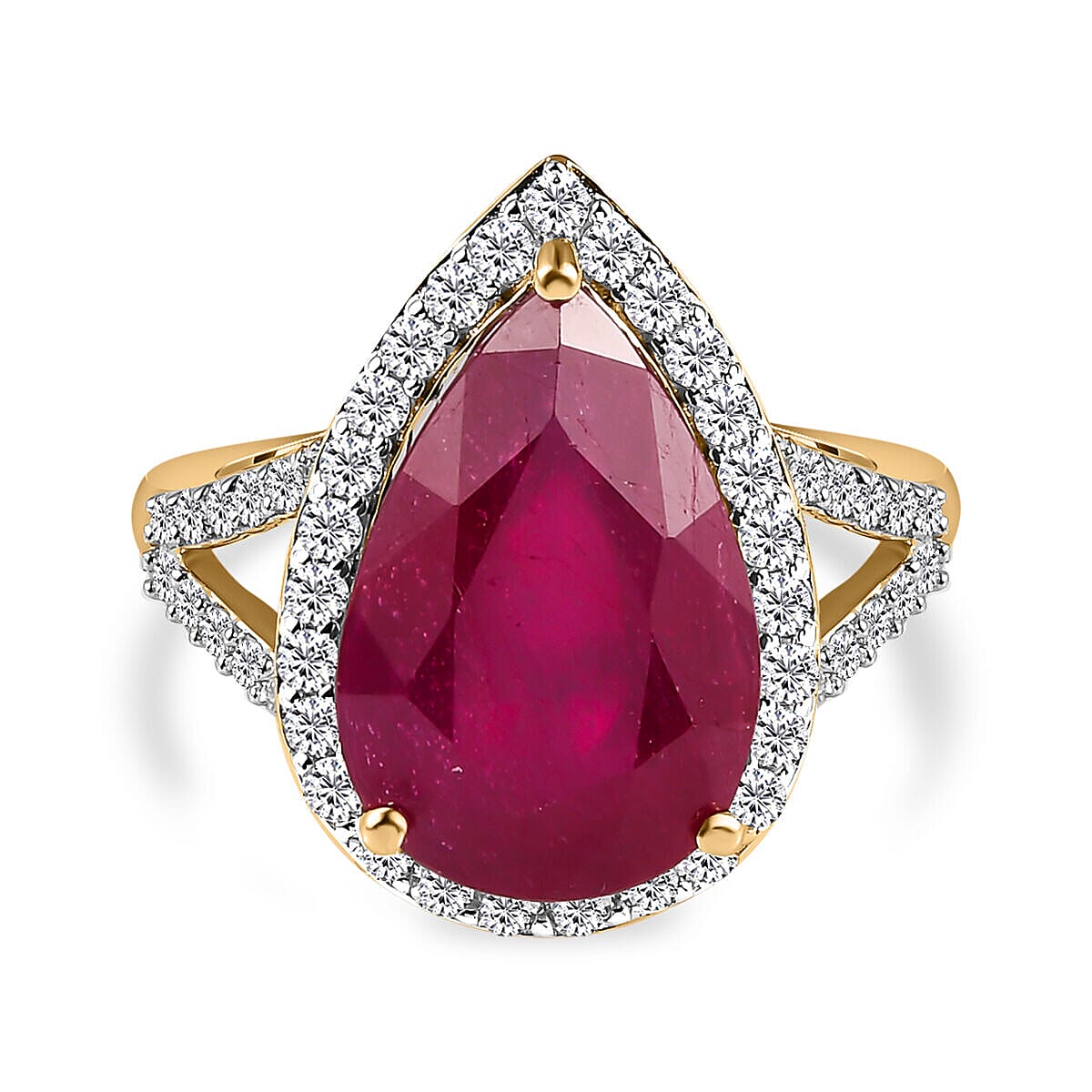 9K Yellow Gold African Ruby (FF) and Moissanite Ring 8.30 Ct.
