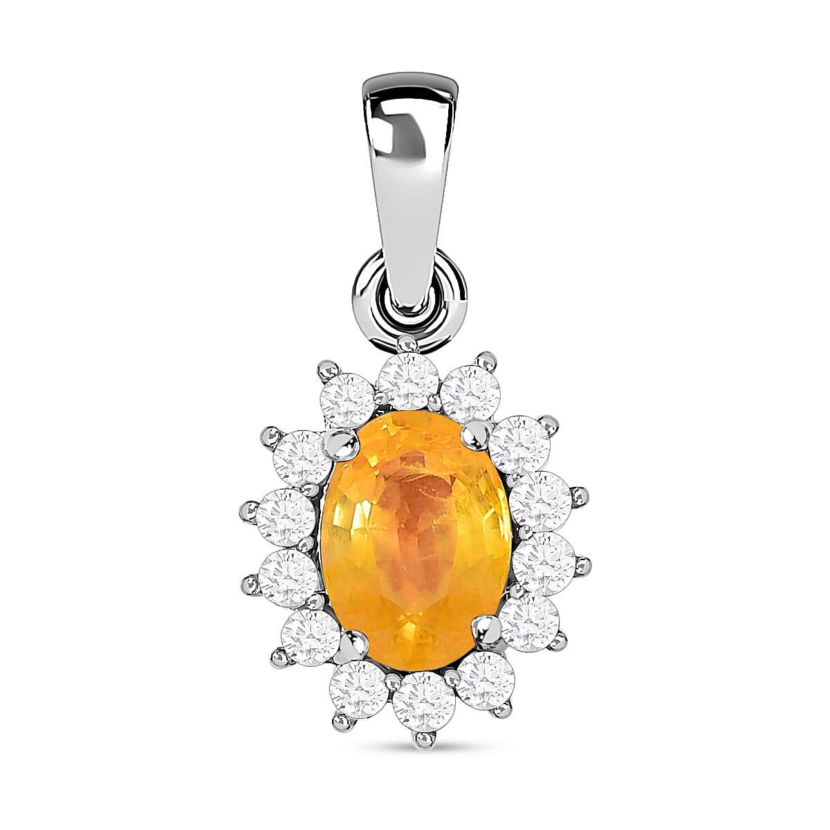 9K White Gold Yellow Sapphire and Diamond (G-H) Pendant 1.24 Ct.