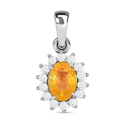 9K White Gold AA Yellow Sapphire and Diamond I3 GH Halo Pendant 1.24 Ct