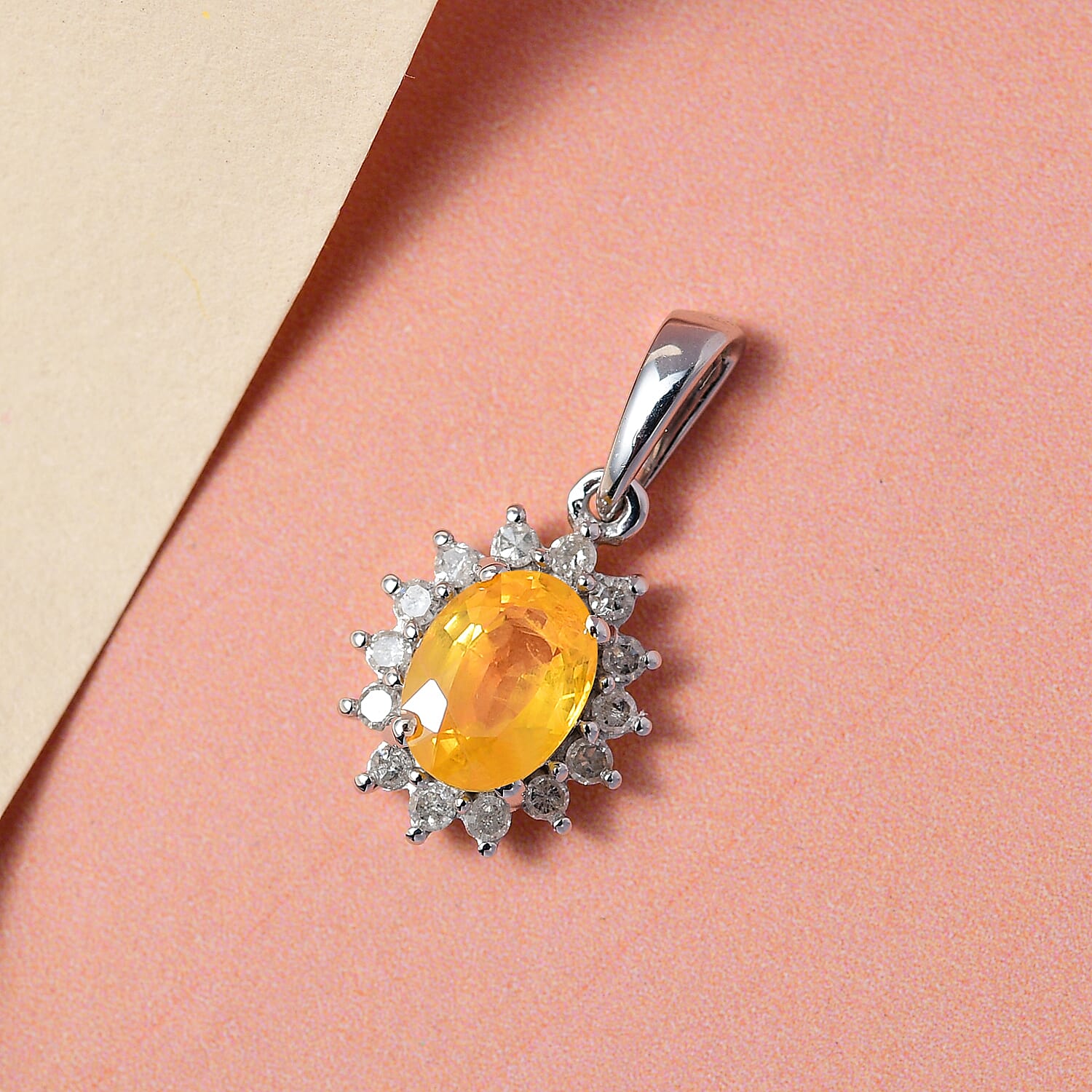 9K White Gold Yellow Sapphire and Diamond (G-H) Pendant 1.24 Ct.