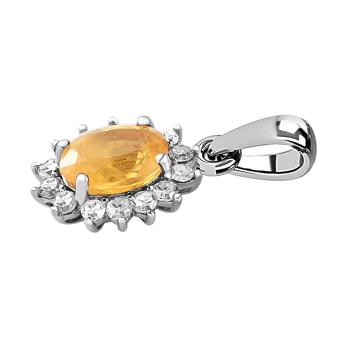 9K White Gold Yellow Sapphire and Diamond (G-H) Pendant 1.24 Ct.