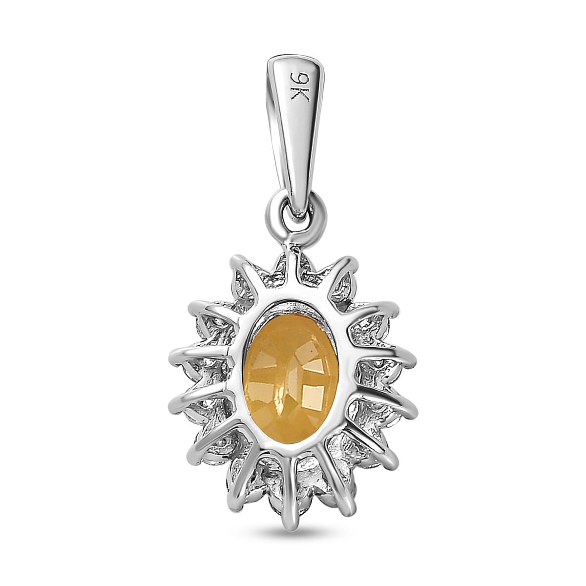 9K White Gold Yellow Sapphire and Diamond (G-H) Pendant 1.24 Ct.