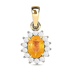 9K White Gold AA Yellow Sapphire and Diamond I3 GH Halo Pendant 1.24 Ct