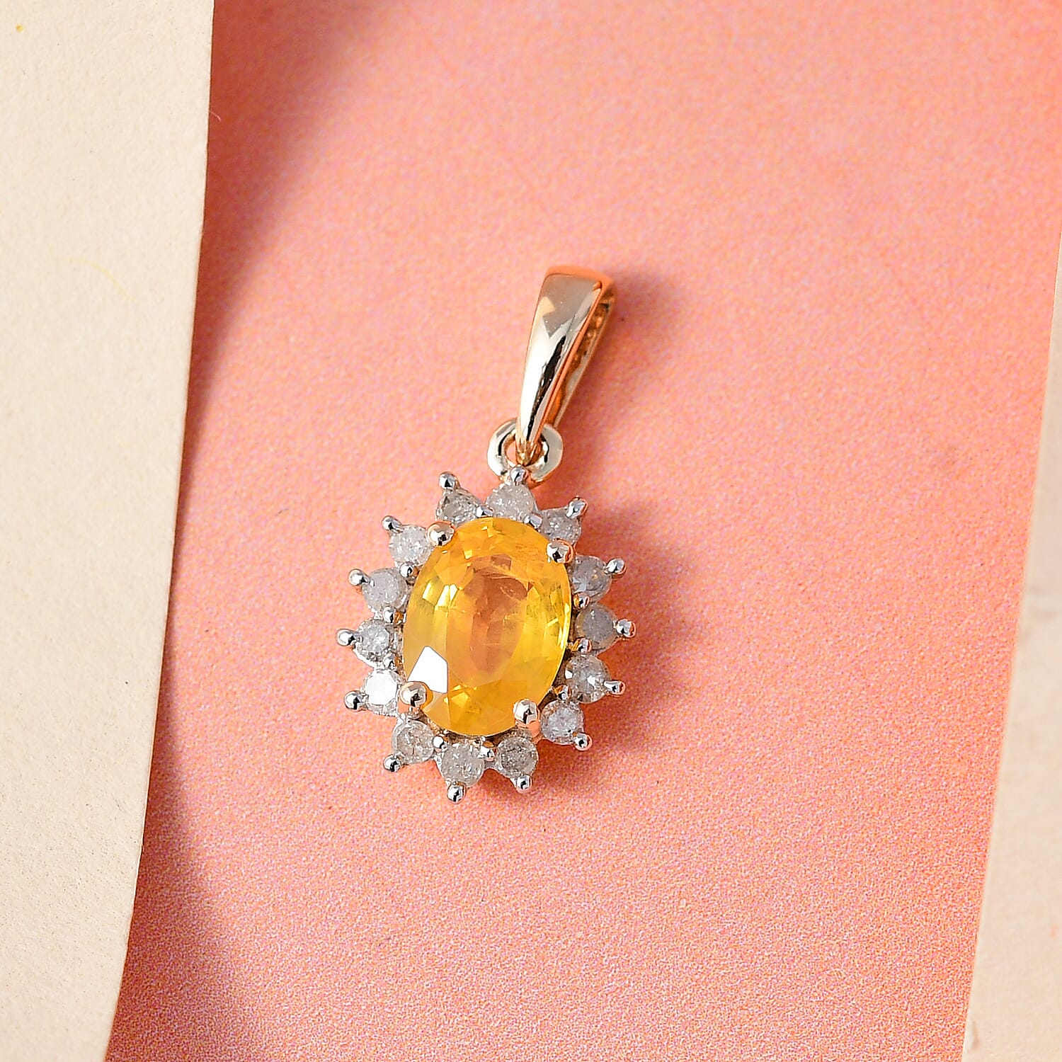 9K Yellow Gold Yellow Sapphire and Diamond (G-H) Pendant 1.24 Ct.