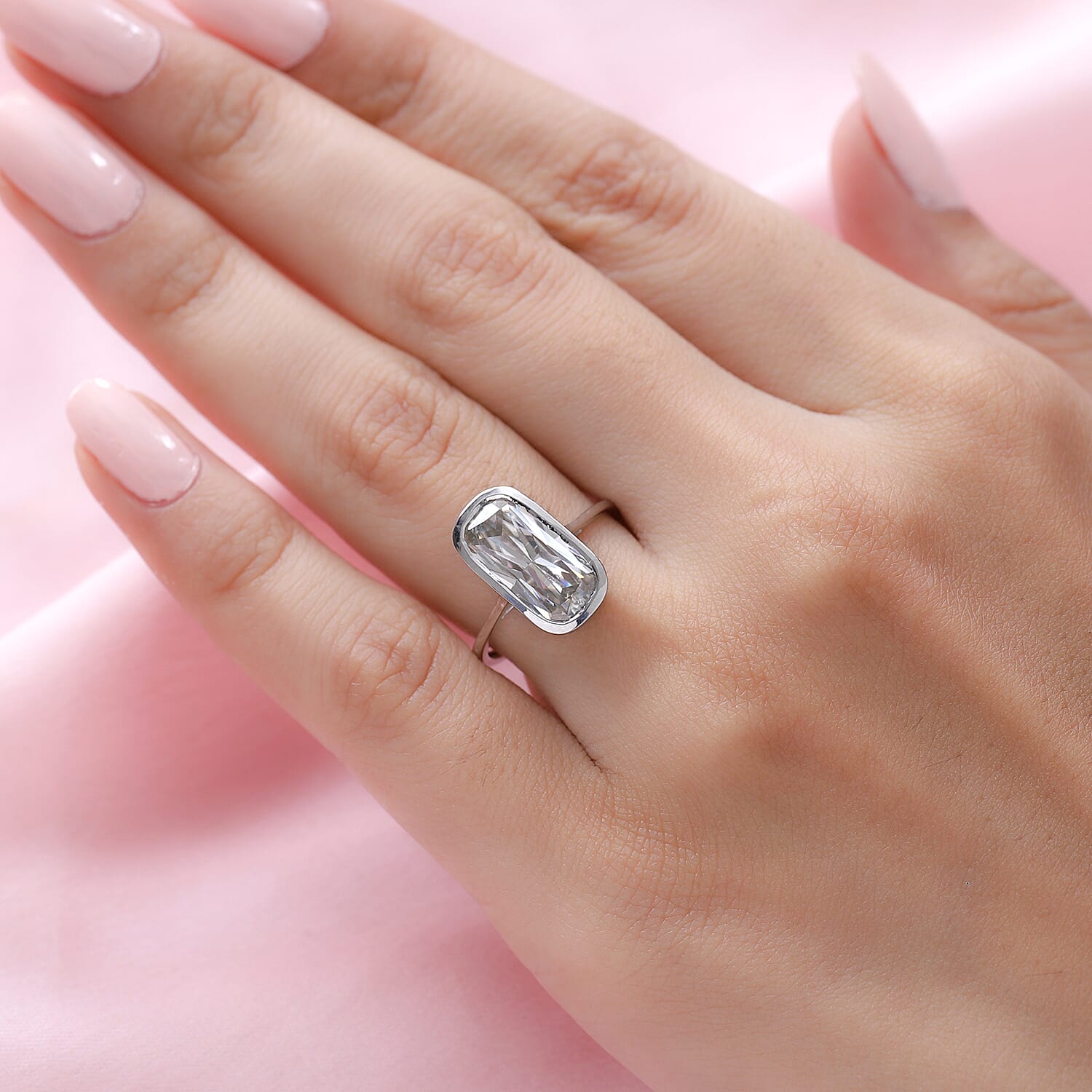 9K White Gold Moissanite Ring 3.81 Ct.