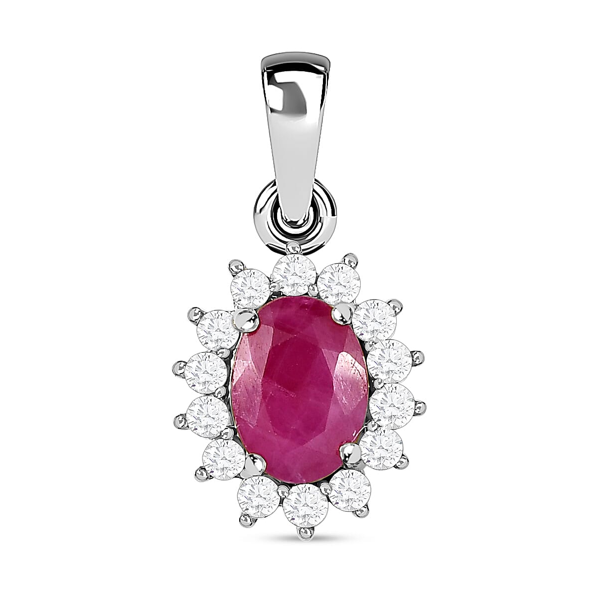9K White Gold Ruby and Diamond (I3-G-H) Pendant 1.09 Ct.