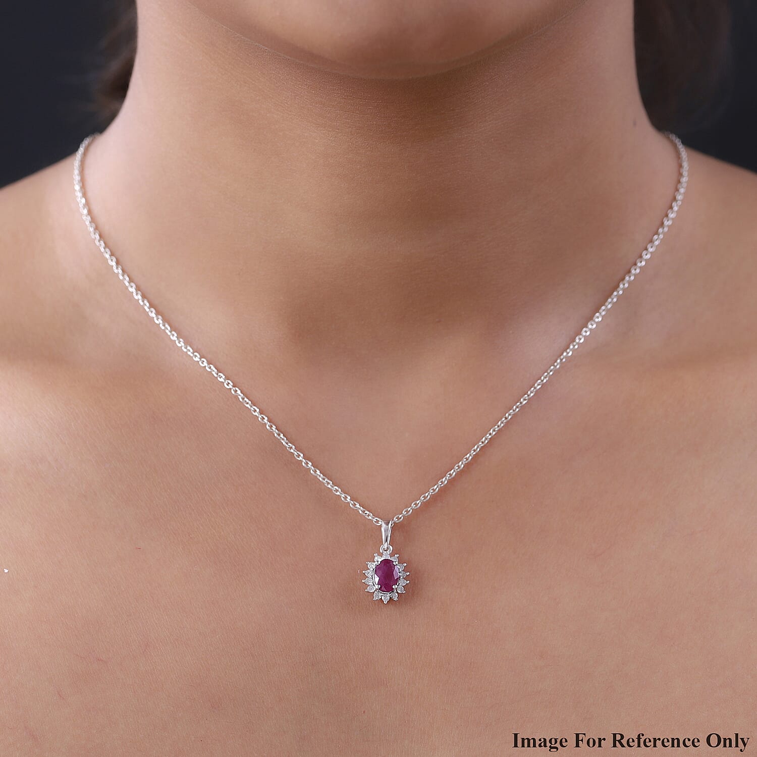 9K White Gold Ruby and Diamond (I3-G-H) Pendant 1.09 Ct.