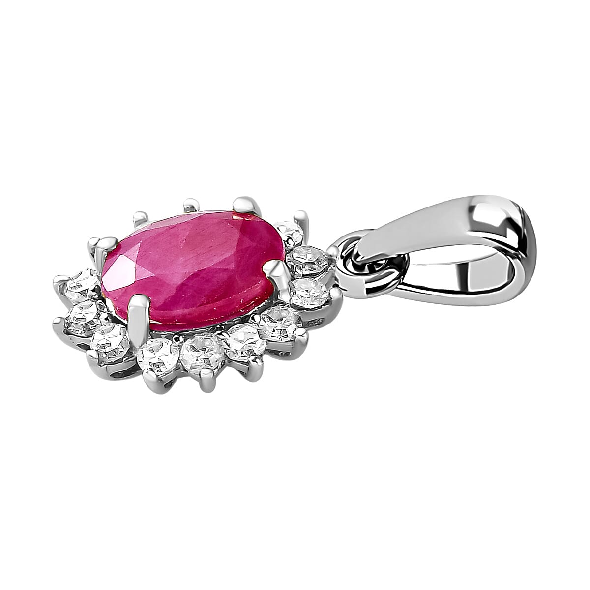 9K White Gold Ruby and Diamond (I3-G-H) Pendant 1.09 Ct.