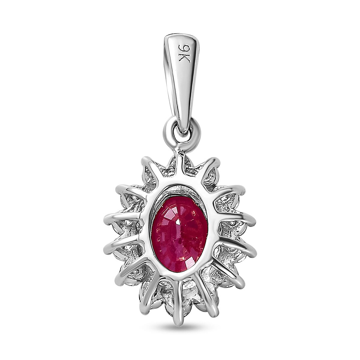 9K White Gold Ruby and Diamond (I3-G-H) Pendant 1.09 Ct.
