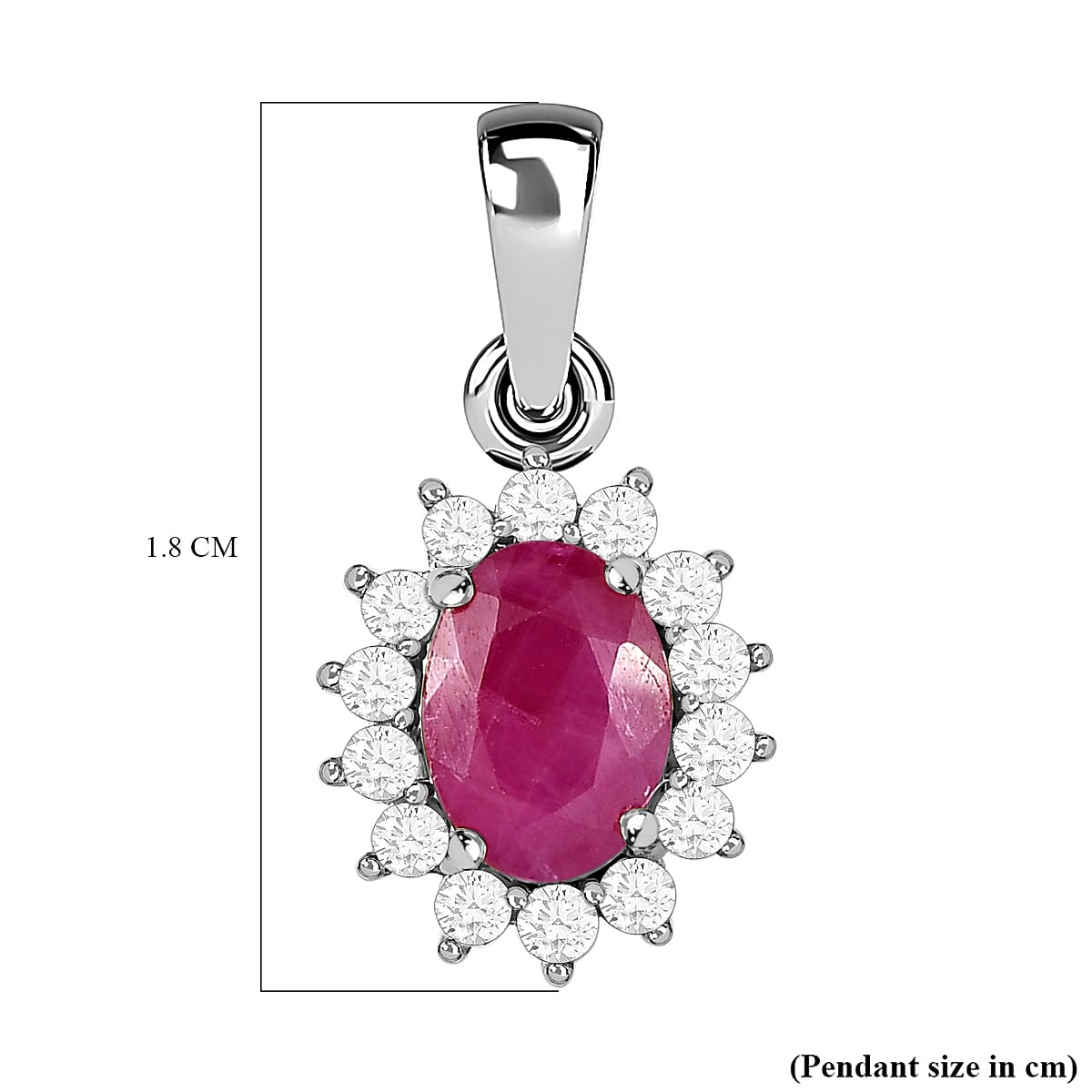 9K White Gold Ruby and Diamond (I3-G-H) Pendant 1.09 Ct.