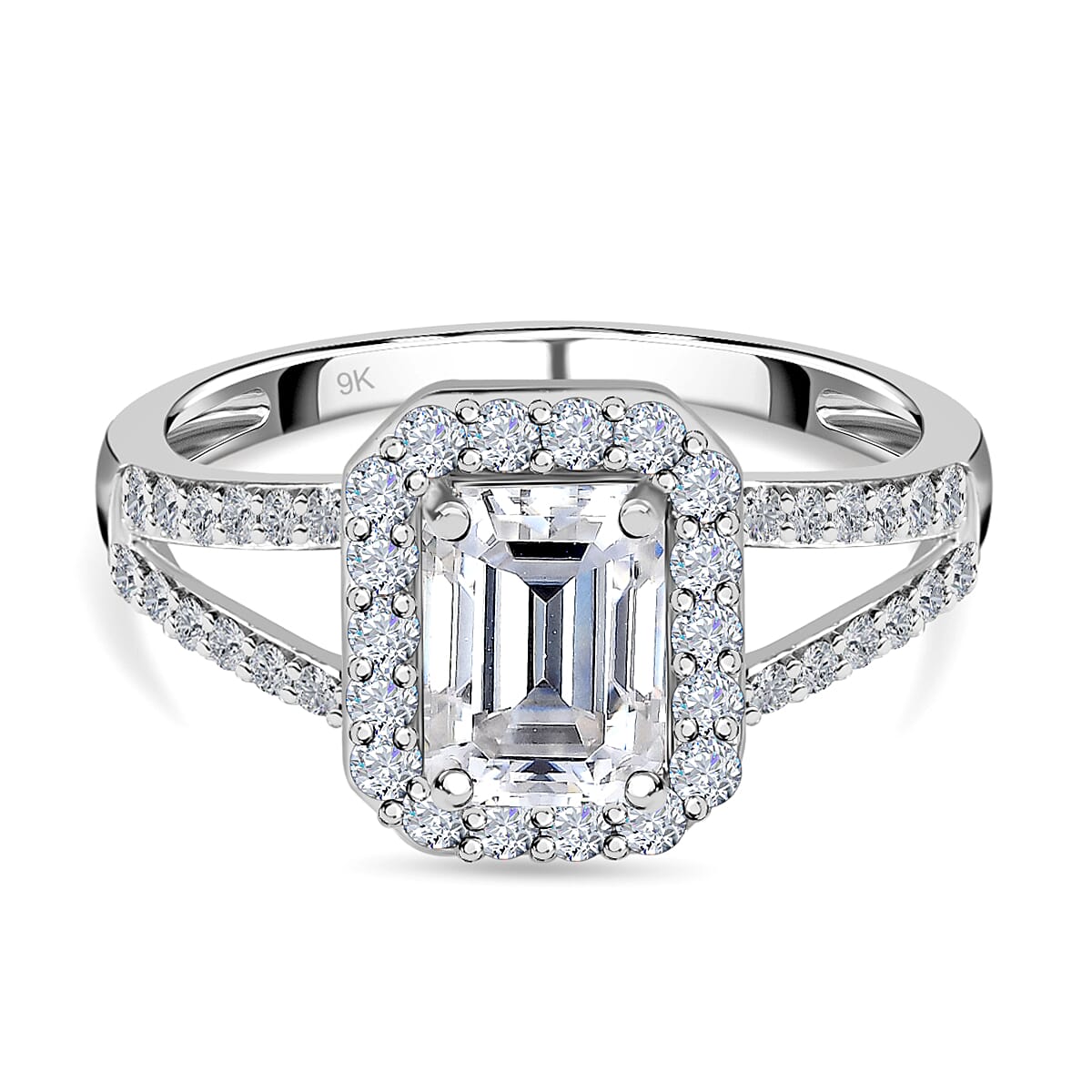 9K White Gold Moissanite Ring 1.46 Ct.