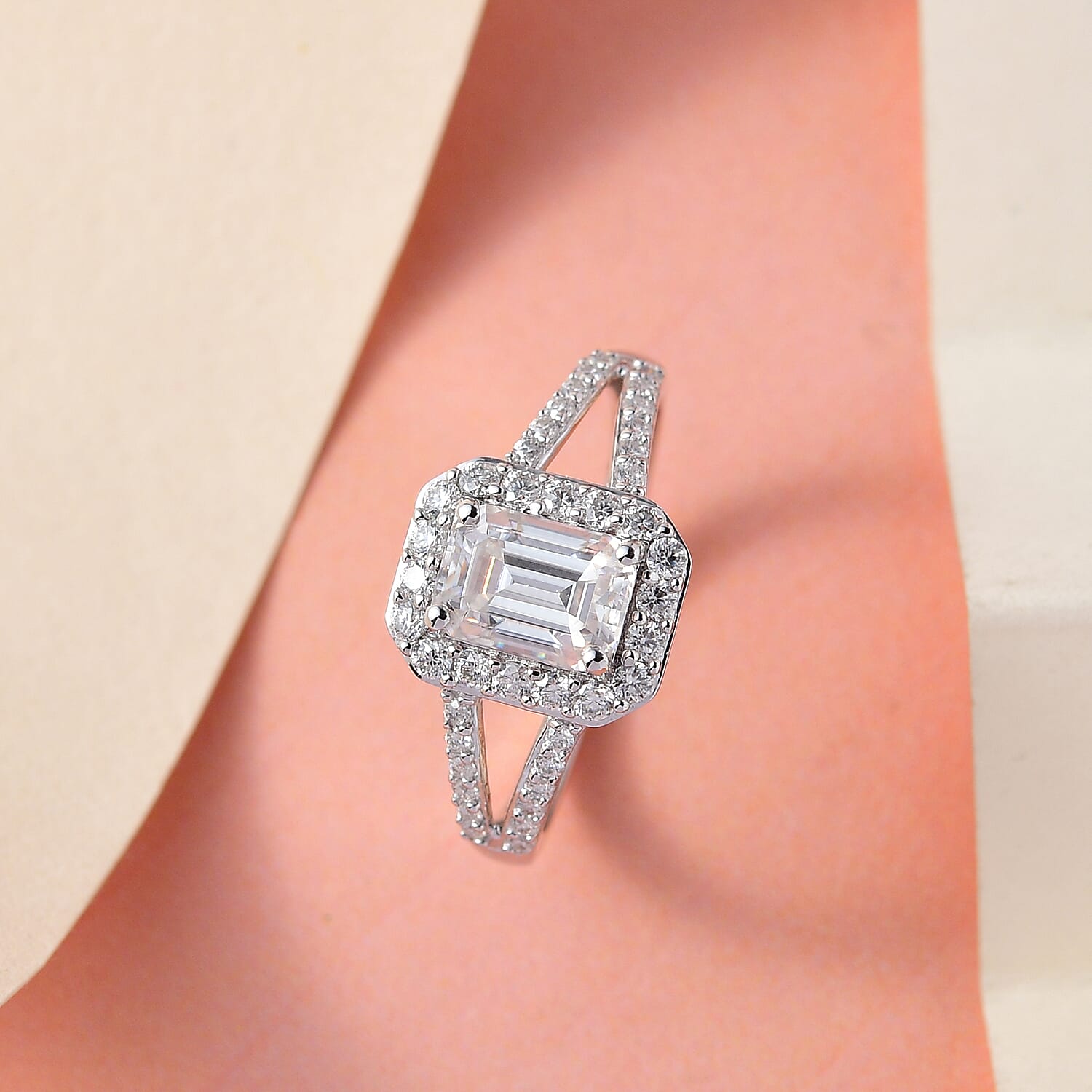 9K White Gold Moissanite Ring 1.46 Ct.