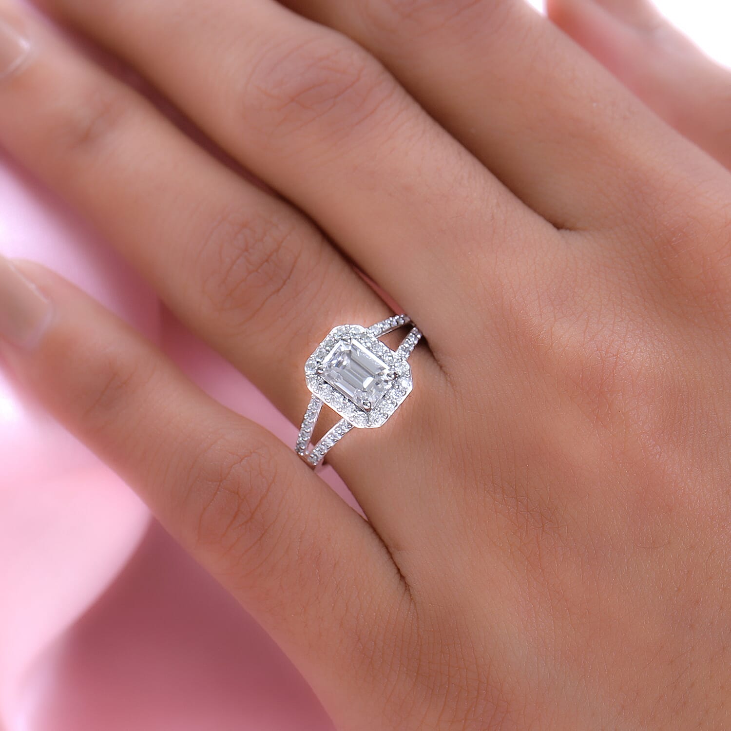 9K White Gold Moissanite Ring 1.46 Ct.