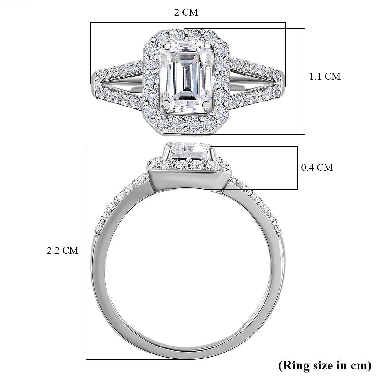 9K White Gold Moissanite Ring 1.46 Ct.